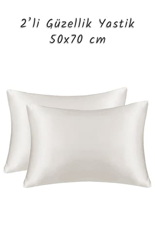 Güzellik Yastığı %100 Ipek Saten 2 Adet Luxury Yastık Kılıfı Krem
