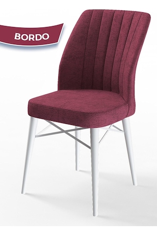 Canisa Arp Serisi, Beyaz Masa 71x110 Sabit Yemek Odası Takımı, 4 Bordo Sandalye Beyaz Masa Sandalye Bordo