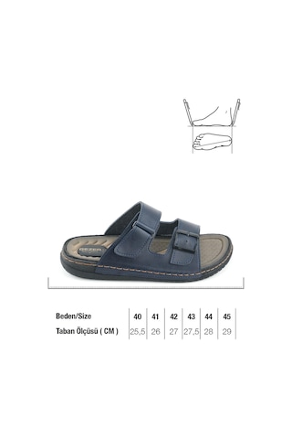 Gezer Yazlık Erkek Suni Deri İki Toka Ayarlanabilir Rahat Taban Günlük Terlik Lacivert