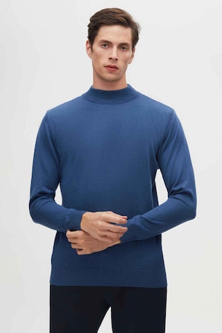D's Damat Regular Fit Mavi Pamuk Karışımlı Yarım Balıkçı Triko Kazak Mavi