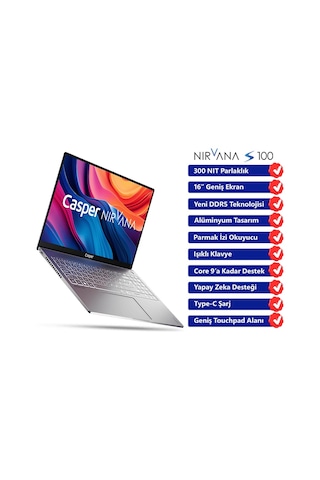 Casper Nirvana S100.1342-BE00P-G-F i5-13420H 16 GB 500 GB SSD 16" W11H Dizüstü Bilgisayar
