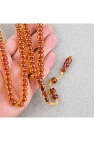 Ateş Kehribar 99luk Namaz Tesbih Tekerlek Kesim 9x7mm Tesbih - Kayısı Kırmızı
