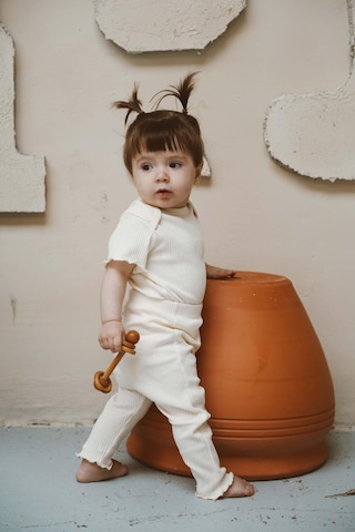 Deniz Kabuğu Nakışlı Fitilli Body Tayt Set Krem