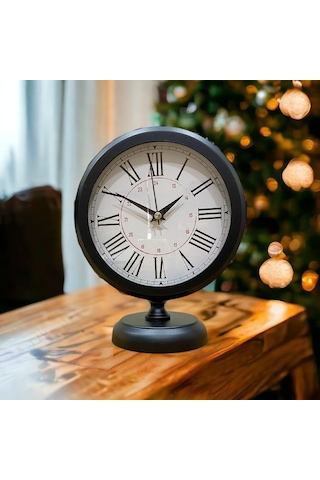 Siyah Metal Ofis Salon Otel Masa Saati 25*20 cm V9 Siyah