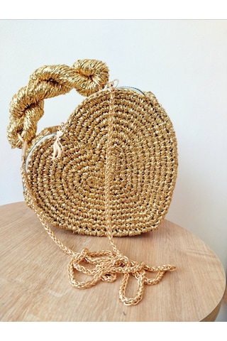 Gold Kalp Çanta , Altın Sarı Parlak Kalp Çantası Altın