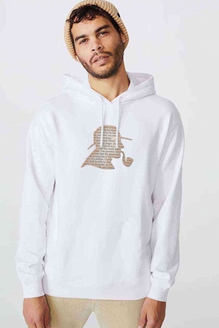 Sherlock Holmes Özel Dedektif Baskılı Beyaz Erkek Örme Sweatshirt