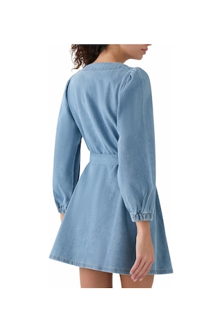 Nobody S Child Denim Nolan Mini Elbise, Uzun Kollu, Kuşaklı, %100 Pamuk Günlük Şıklık Mavi