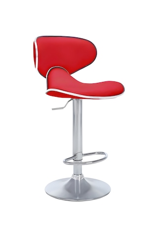 Bürocci Zen Bar Taburesi - Kırmızı Modern Deri Metal Ataklı Yüksek Tezgah Sandalyesi - 9549s0511 Kırmızı