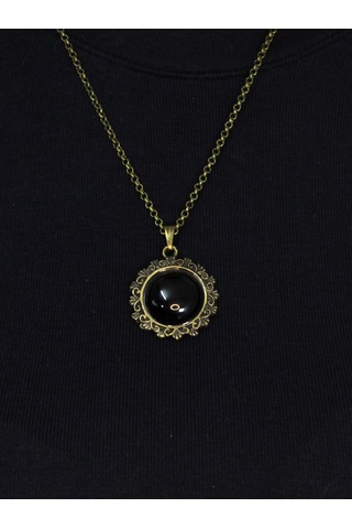 Doğal Taş Oniks Doğal Taşlı Desenli Otantik Kadın Kolye 45 Cm Zincirli Euk28o Siyah