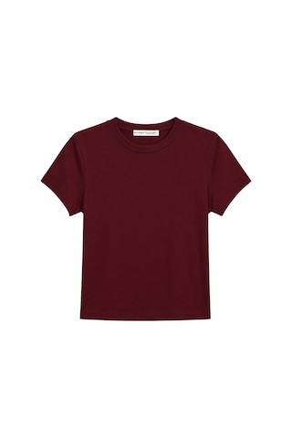 Mixray 2100 Kadın Slim Fit Bisiklet Yaka Soft Basic T-shirt Bordo