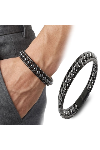 Premium 6mm Hematit Taşlı Deri Kordon Ve Çelik Bileklik 31832b2d6m3 - 21 Cm Siyah