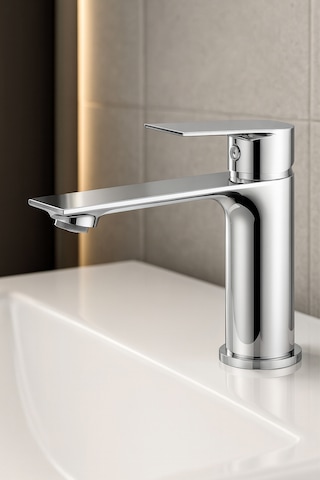 Lüks Krom Sabit Aç Kapa Kısa Lavabo Bataryası Su Tasarruflu, Dayanıklı, Modern Tasarım Krom