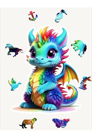 Ncpuzzles Dragon, 14 Parça Ahşap Yapboz, Bul Tak Puzzle