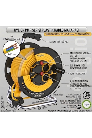 Pmp-25325-f Plastik Makara 25 M 3x2,5 Mm Ttr Kablo Kapaklı