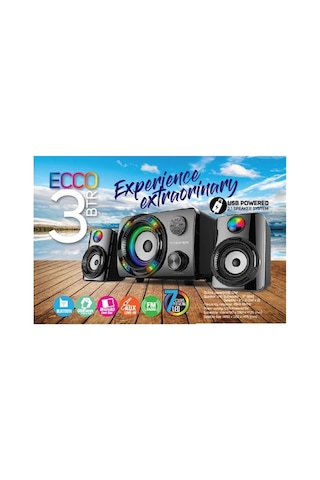 Ecco3 Btu 2.1 Kanal Speaker Rgb Led Işıklı Hafıza Kartı Ve Usb Girişli Fm Radyolu Bluetooth Hoparlör Pc Tv Laptop Bilgisayar Uyumlu