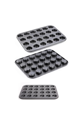 Muffin Kalıbı 24'lü Mini + 12'li Büyük Cupcake Kek Kapsülü Yanmaz Yapışmaz Baking Pan Fırın Kalıbı Siyah
