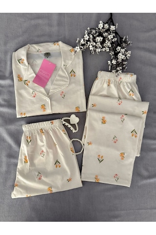 Mh Moony Homewears 3'lü Penye Senna Pijama Takımı Krem Mh Moony Homewears 3'lü Penye Senna Pijama Takımı Krem