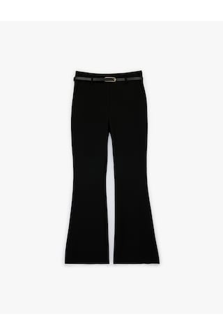 Koton Slim Fit Normal Bel Kemerli İspanyol Paça Pantolon Siyah 6sak40149uw Siyah