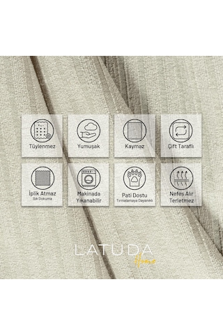 Mikrofiber Şönil Fitilli Minimalist Koltuk Örtüsü -175x350 Cm Xlarge, Çift Taraflı, Kaymaz, Terletmez Krem krem