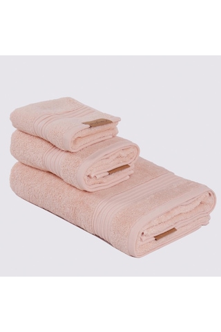 Ecocotton Venüs Pudra Çizgi Bordürlü %100 Organik Pamuk 3 Parça Havlu Seti Pudra