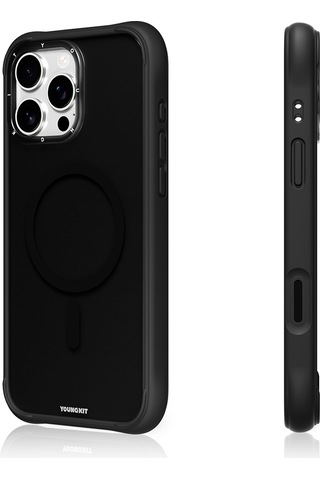 İphone 16 Pro Uyumlu Kılıf M-safe Şarj Özellikli Youngkit Macaroon Serisi Kapak Siyah Siyah