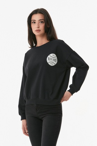 Fullamoda New York Baskılı Sweatshirt- Siyah 24KGB890196758-Siyah