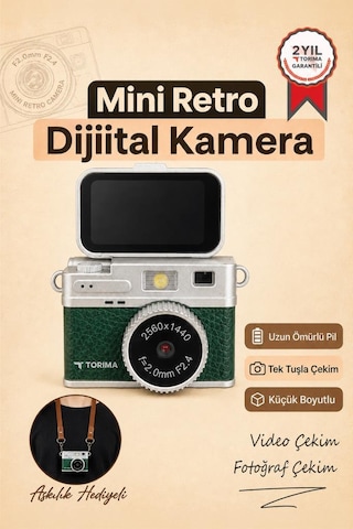 Mini Dijital Kamera 2k Flip Ekranlı Selfie Video Vlog Kamerası Cmr49 Koyu Yeşil Haki