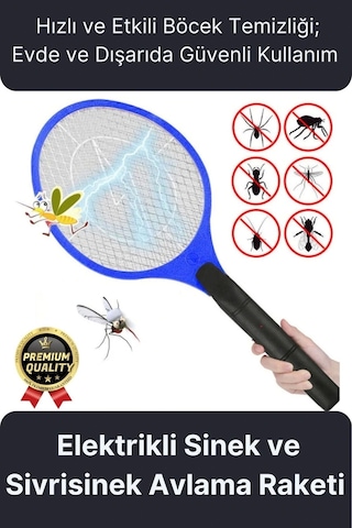 Premium Uv Işıklı Şarjlı Elektrikli Sinek Sivrisinek Böcek Ve Haşere Kovucu Öldürücü Avlama Raketi