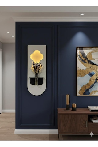 Papatya Ahşap Pilli Ledli İskandinav Tarzı Salon Duvar Rafı Modern Çiçeklik 30 X 80 Cm Paris Grisi - Antrasit