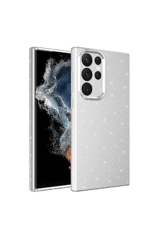 Galaxy Uyumlu S22 Ultra Kılıf Kamera Korumalı Simli Lüks Zore Koton Kapak