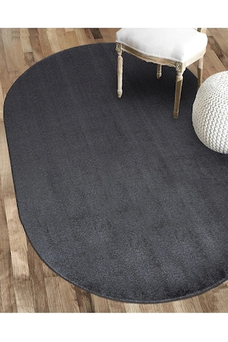 Antrasit Fluffy Oval Post Peluş Halı Antibakteriyel Kaymaz Taban