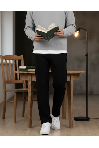 Lyvens Erkek Siyah Baggy Oversize Geniş Paça Jean Kot Pantolon Siyah