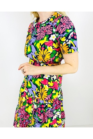 Renkli Desenli Volanlı Elbise