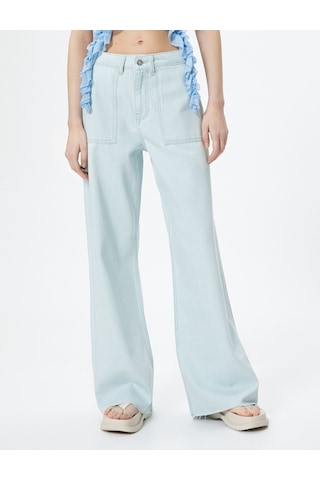 Koton Geniş Paça Kot Pantolon Cepli Standart Bel Pamuklu - Bianca Jean Bleach 4sal40021md Açık Mavi