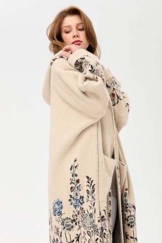 Kadın Triko Kırçiçeği Desenli Afrodit Panço Bej Bej