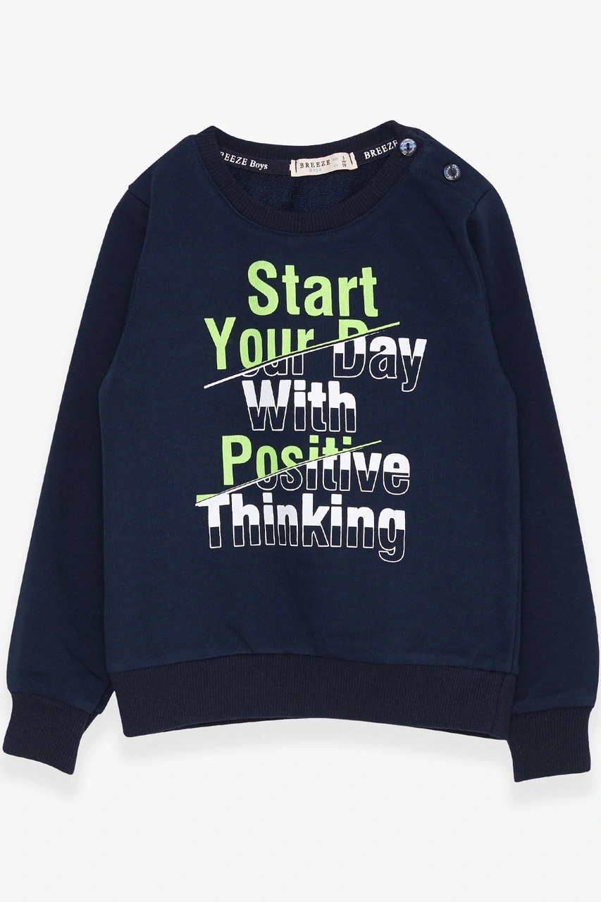 Breeze Erkek Çocuk Sweatshirt Yazı Baskılı 2-6 Yaş, Lacivert Lacivert
