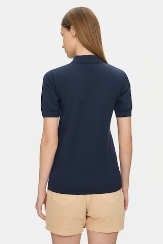 Ucla Ashera Lacivert Polo Yaka Half Zip Triko Nakışlı %100 Pamuk Standard Fit Kadın Tshirt