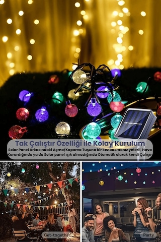 Technosmart 100 Ledli 8 Modlu Solar Kristal Top Rgb Işık Bahçe Aydınlatma Dekorasyon Güneş Enerji