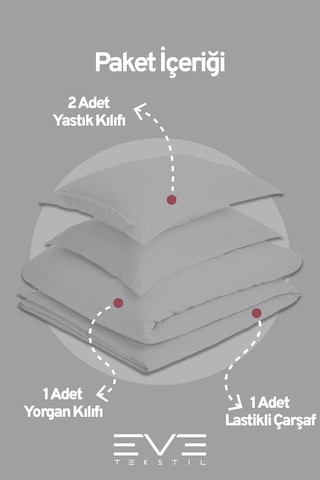 Eve Tekstil %100 Pamuk Ranforce Çarşaflı Yastık Ve Yorgan Kılıflı Çift Kişilik Nevresim Takımı 200x220 Cm Açık Gri
