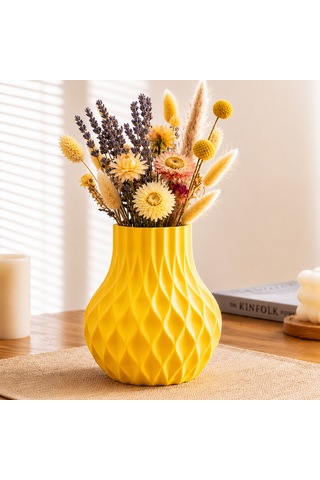 Modern Dekoratif Beyaz Vazo 15 Cm 3d Dokulu Çiçek Vazosu Pla Plastik Saksı Ve Kuru Çiçek Vazosu Ev Ofis Salon Dekoru Sarı