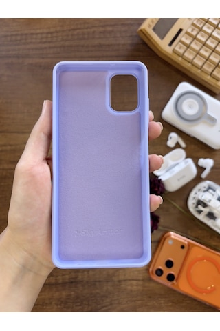 Samsung A06 Uyumlu Kadife İç Yüzey Tasarımlı Taşlı Işıltılı Parlak Pırlanta Kılıf Dia Plus Lila