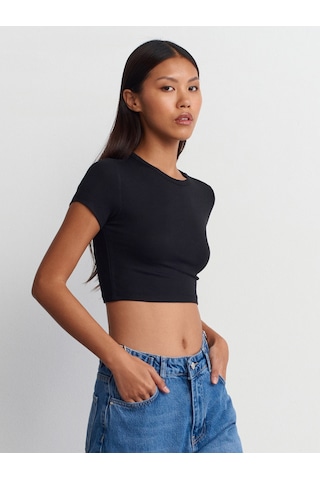 Dilvin Modal Crop Top Siyah