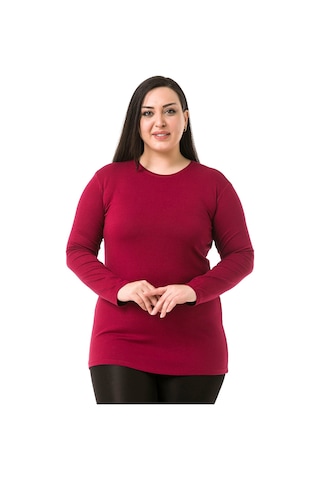Disentis Büyük Beden Bisiklet Yaka Uzun Kollu Viskon Bordo Body Bordo
