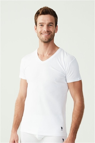 U.S. Polo Assn. U.s Polo Assn. 80194 Erkek 2 Li Kısa Kol V Yaka Atlet-beyaz Beyaz