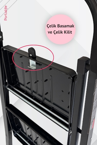 4 Basamaklı Siyah Çelik Merdiven - Ekstra Güçlü Gövde - Kalın Profil