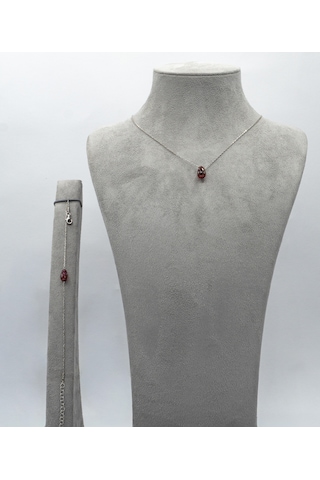 Doğan Diamond 925 Ayar Gümüş Rodyum Kaplama 6 Ct Yarı Değerli Granat Taşlı Set - Raccolta Di Gocce