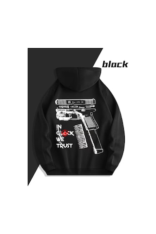 Nevermind Glock Grafik Baskılı Beyaz Hoodie Sokak Modası Unisex Kapüşonlu Siyah
