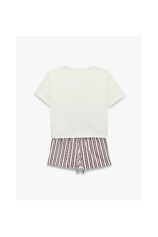 Koton Rahat Kalıp Kısa Kollu Bisiklet Yaka Baskılı Şortlu Pijama Takımı Ekru 7wlk40264mk