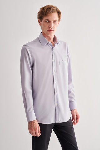 Gri Sert Yaka Uzun Kol Easy To Iron Comfort Fit Pamuklu Gömlek 1004255182 Gri