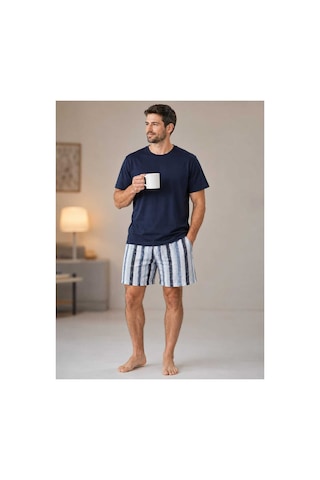 Pijamask Erkek Baskılı Şortlu Pamuklu Yazlık Pijama Takımı Lacivert